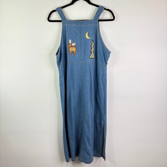 Vintage Christopher & Banks Denim Moose Cabin Moon Trees Overall Dress Size 8 - Picture 3 of 12